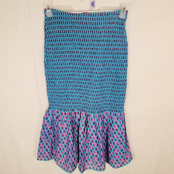 J.Crew smocked Monaco Blue Iris Size 4 midi skirt mermaid prairie boho - Picture 1 of 6